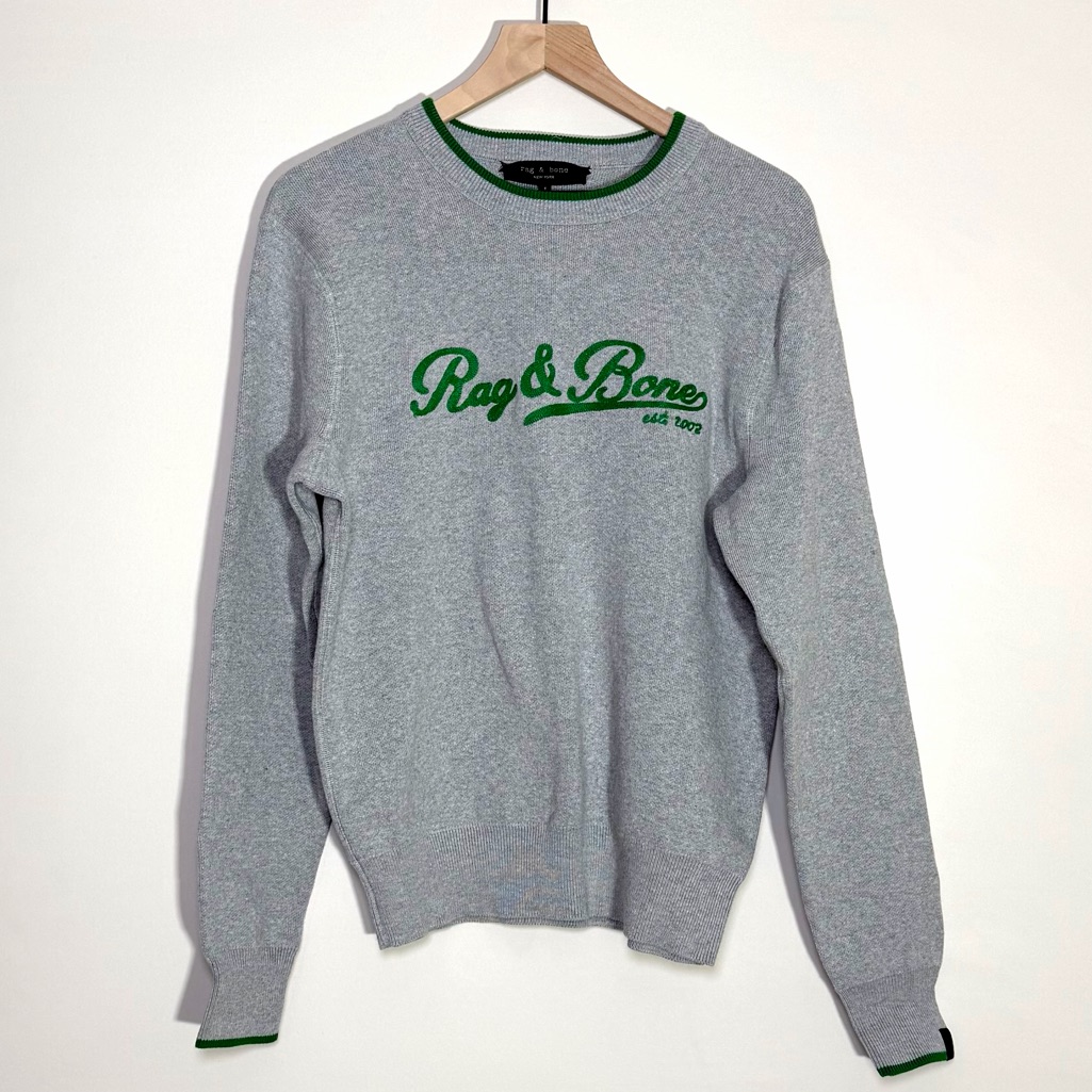 Rag & Bone Gray Crewneck Sweater With Green Trim Size Size